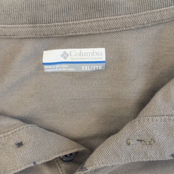 Columbia Highline Peak Polo Shirt Taupe Axe Fire Camping Print S/S Sz XXL 2XL - Picture 3 of 5